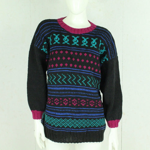 Vintage Pullover Female Gr. L schwarz bunt Crazy Pattern Strick