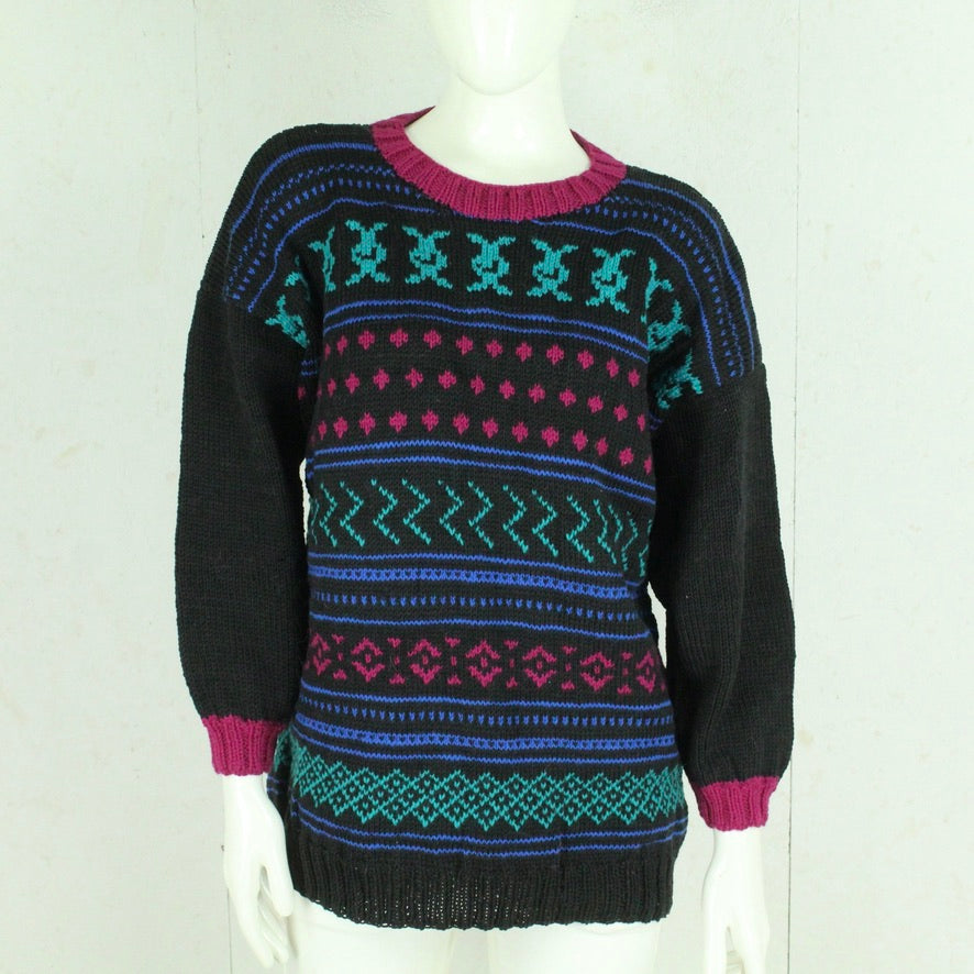 Vintage Pullover Female Gr. L schwarz bunt Crazy Pattern Strick