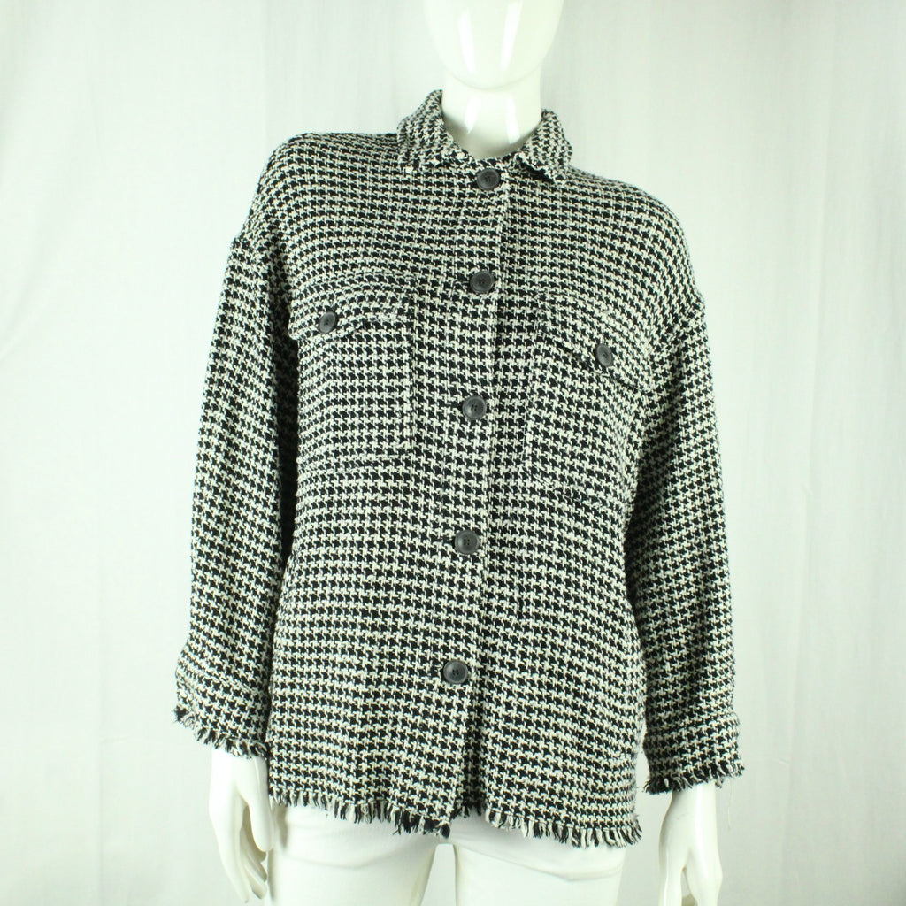Second Hand ZARA Hemdjacke Gr. S weiß schwarz Hahnentritt (*)