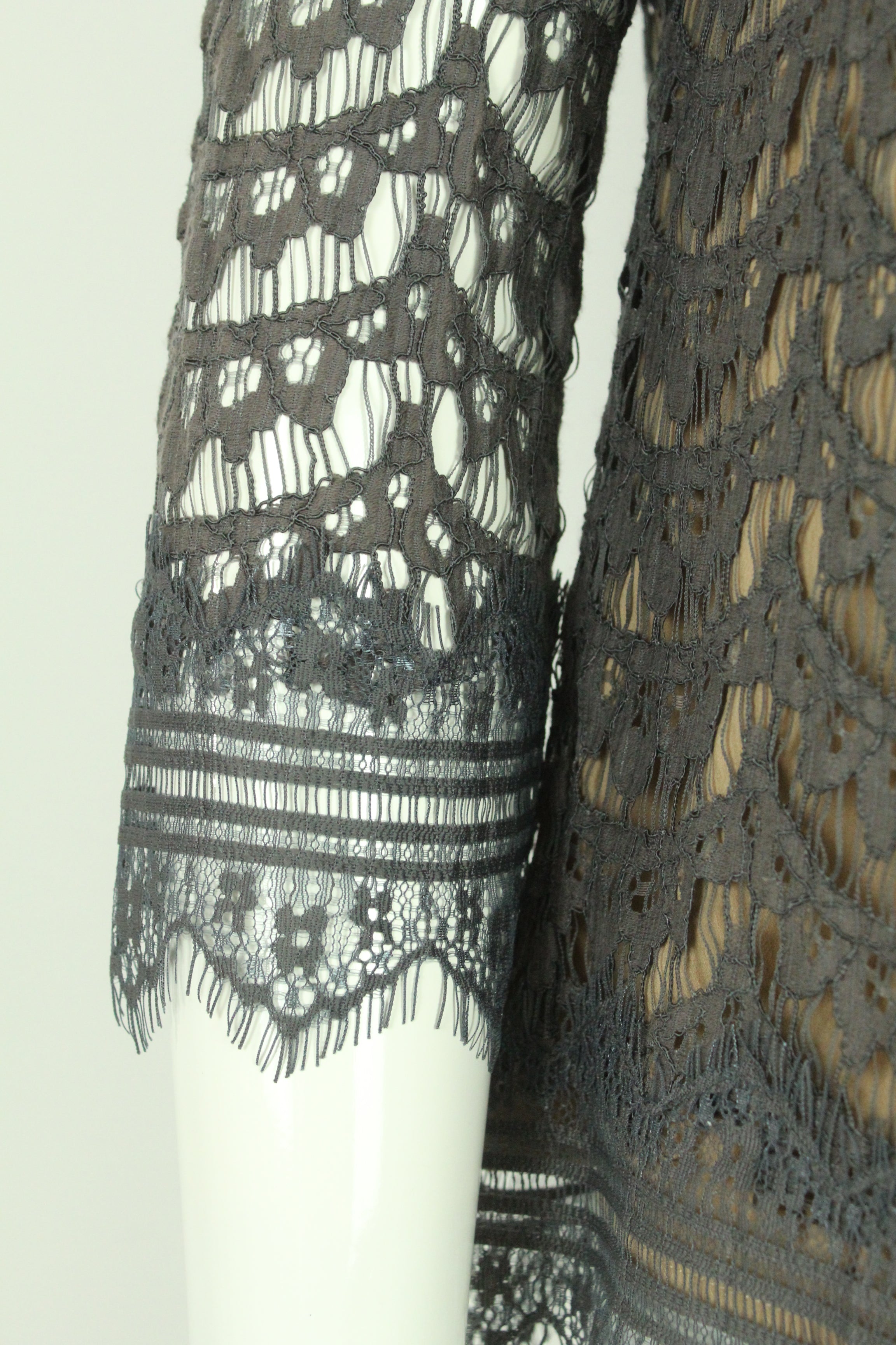 Second Hand DAY BIRGER ET MIKKELSEN Bluse Gr. 38 taupe Spitze (*)