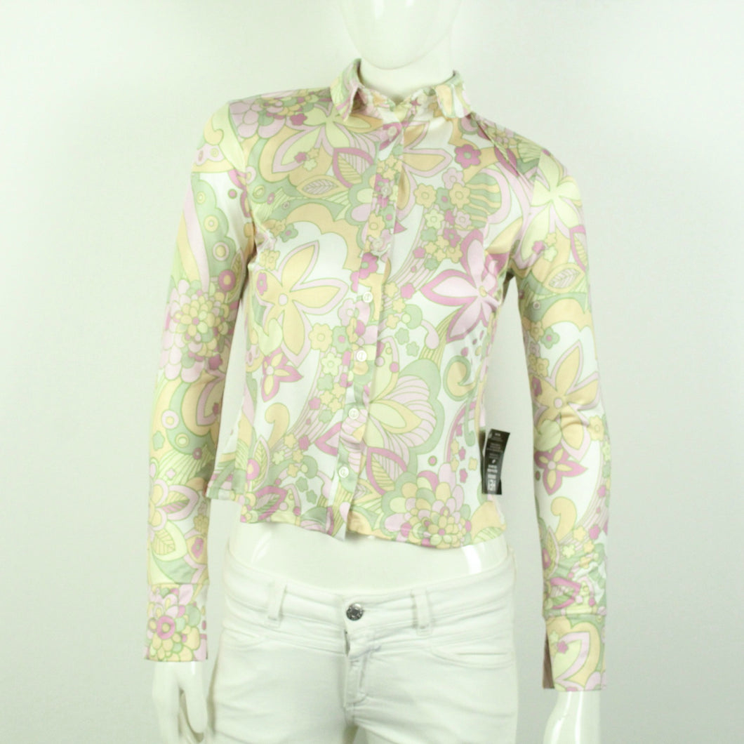 Second Hand NLY ONE Bluse Gr. M mehrfarbig 70s Style NEU (*)