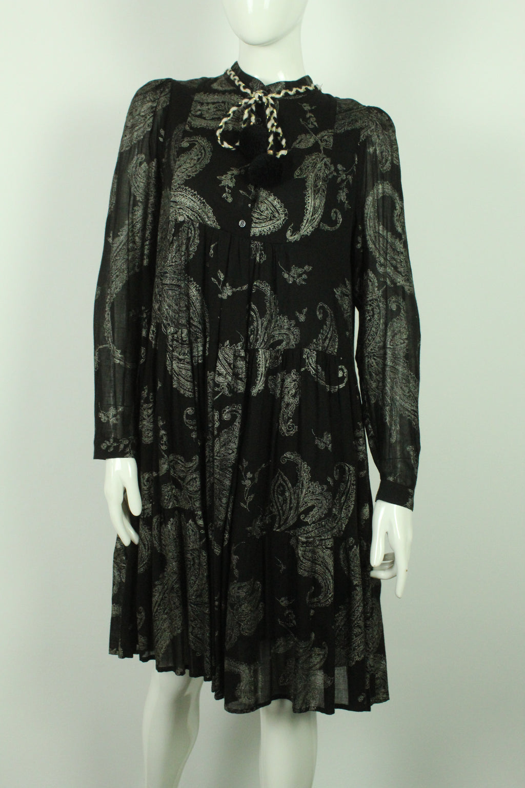 Second Hand Shirtaporter Midikleid Gr. dt. 38 ital. 44 schwarz silber Paisley Muster (*)
