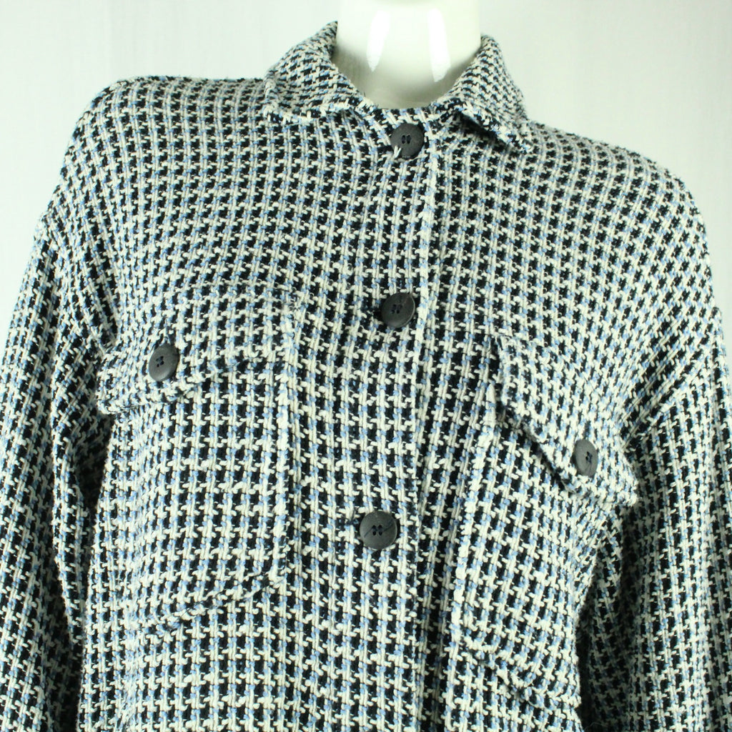 Second Hand ZARA Hemdjacke Gr. S weiß schwarz blau gemustert (*)
