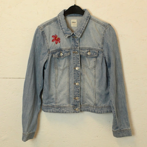 Second Hand ONLY Jeansjacke Gr. 38 blau mit Stickerei (*)