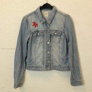 Second Hand ONLY Jeansjacke Gr. 38 blau mit Stickerei (*)