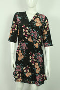 Second Hand SET Seidenkleid Gr. 38 schwarz bunt geblümt (*)