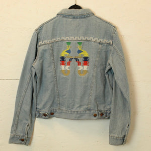 Second Hand ASOS Jeansjacke Gr. 42 blau mit Stickerei (*)