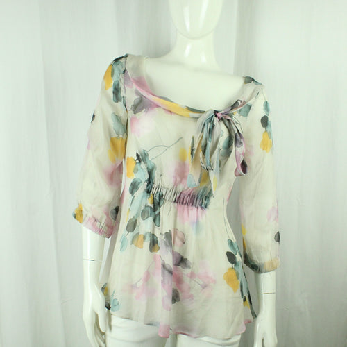 Second Hand MOSCHINO Seidenbluse Gr. dt. 40 ital. 44 mehrfarbig gemustert Seide Bluse (*)