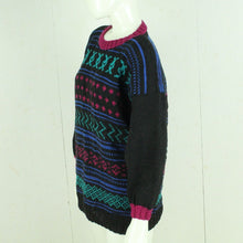 Laden Sie das Bild in den Galerie-Viewer, Vintage Pullover Female Gr. L schwarz bunt Crazy Pattern Strick
