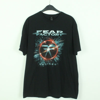 Vintage FEAR FACTORY T-Shirt / Bandshirt Gr. XL schwarz mit Print und Backprint RECODED / ADAPT OR DIE  (*)