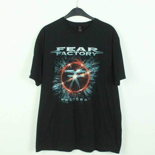 Vintage FEAR FACTORY T-Shirt / Bandshirt Gr. XL schwarz mit Print und Backprint RECODED / ADAPT OR DIE  (*)