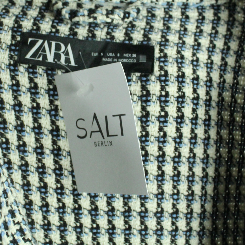 Second Hand ZARA Hemdjacke Gr. S weiß schwarz blau gemustert (*)