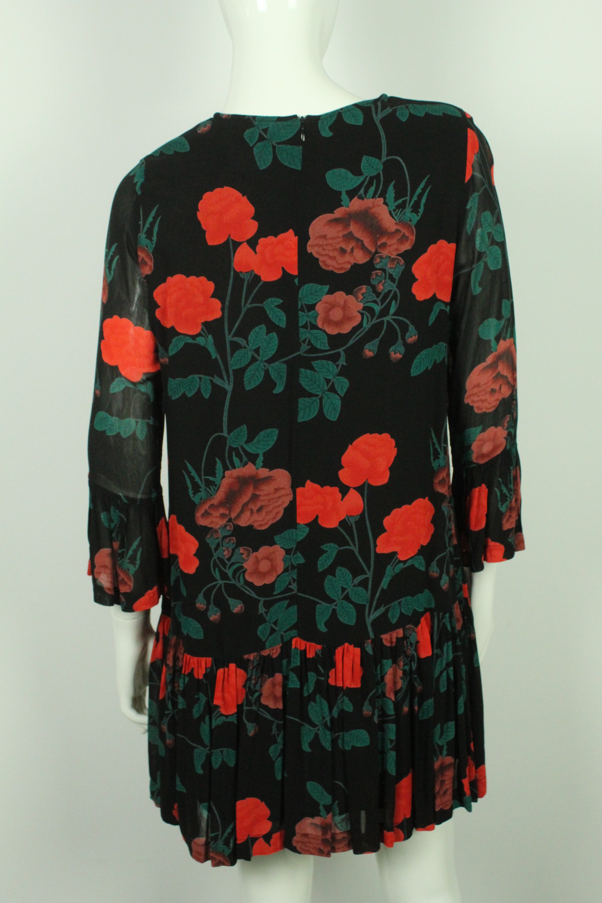 Second Hand GANNI Kleid Gr. 38 schwarz mehrfarbig geblümt Rosen (*)