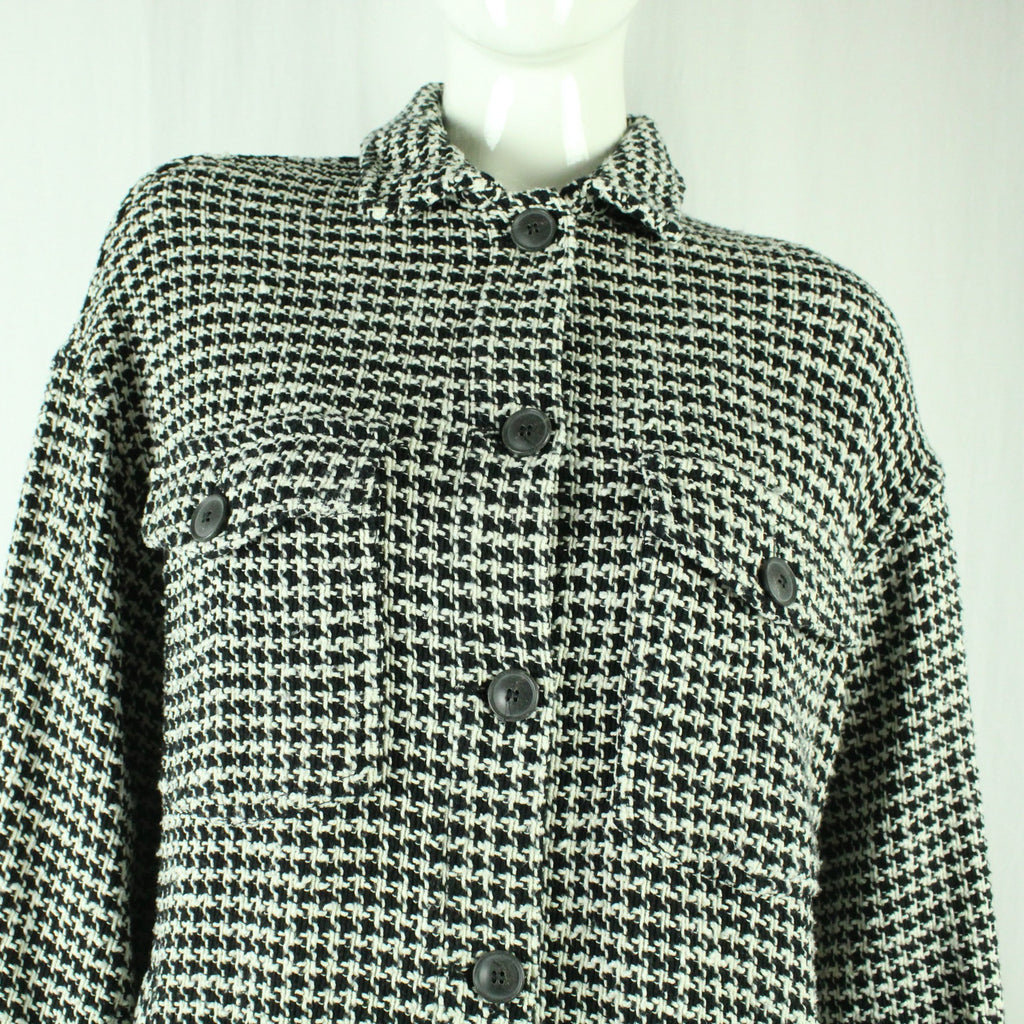Second Hand ZARA Hemdjacke Gr. S weiß schwarz Hahnentritt (*)