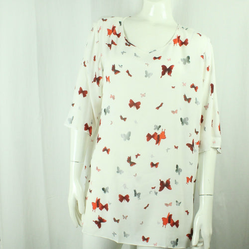 Second Hand MINX Bluse Gr. 42 weiß Schmetterlinge NEU (*)