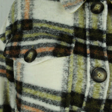 Laden Sie das Bild in den Galerie-Viewer, Second Hand PIECES Mantel mit Wolle Gr. S schwarz orange gelb kariert (*)
