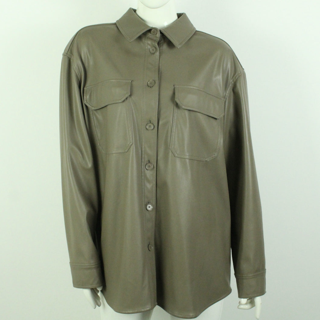 Second Hand WEEKDAY Kunstlederhemd Gr. L taupe uni Hemd (*)