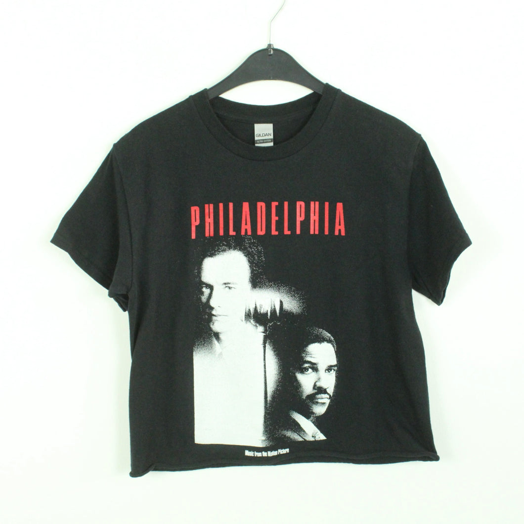 Vintage PHILADELPHIA Movie T-Shirt Gr. S schwarz mit Print und Backprint - Cropped (*)