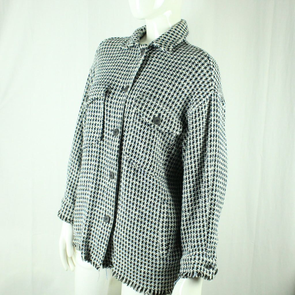Second Hand ZARA Hemdjacke Gr. S weiß schwarz blau gemustert (*)