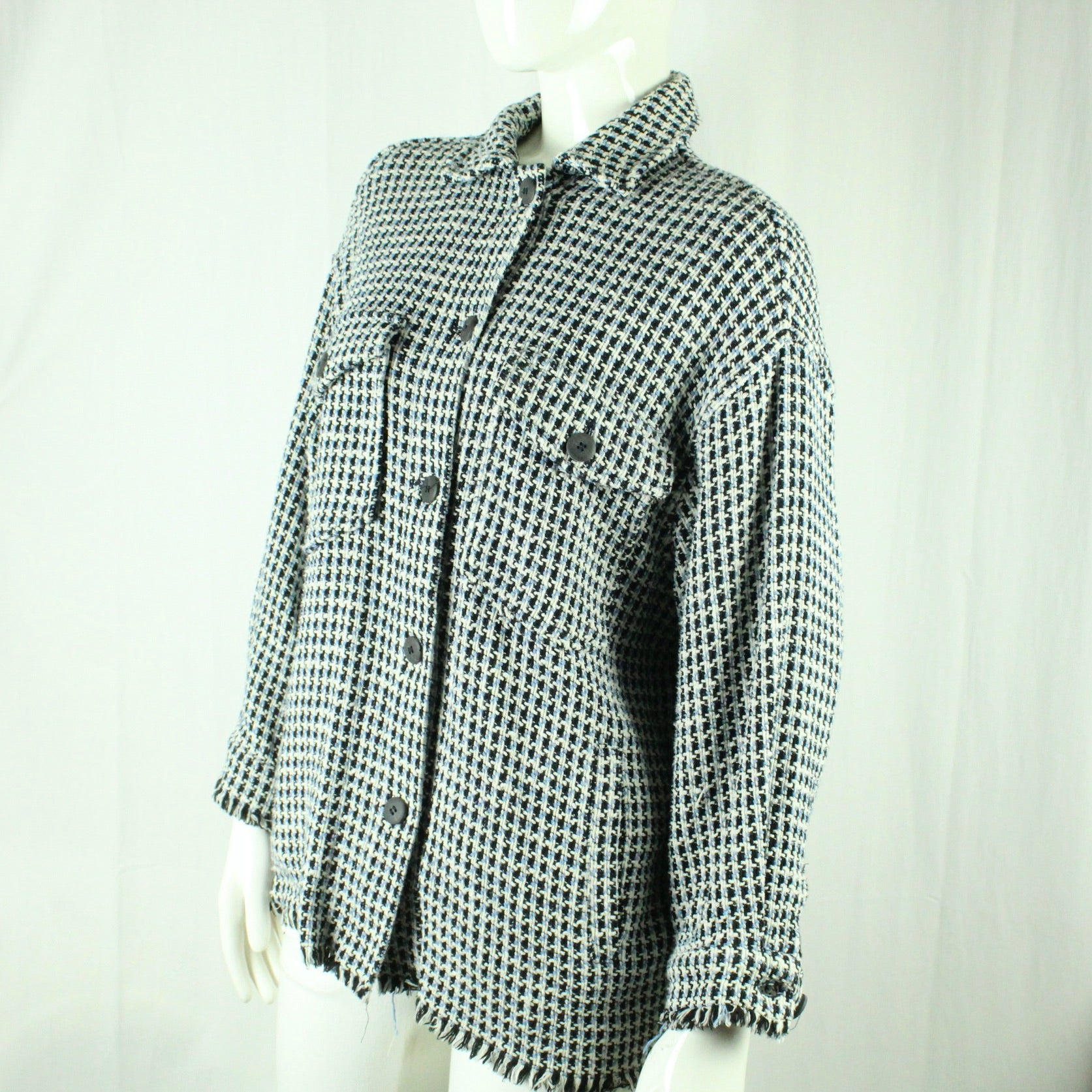 Second Hand ZARA Hemdjacke Gr. S weiß schwarz blau gemustert (*)