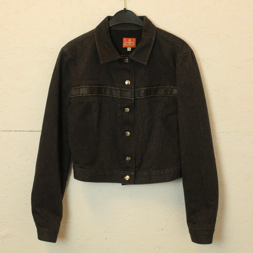 Second Hand TUSSARDI Jeansjacke Gr. S grau mit Applikationen (*)