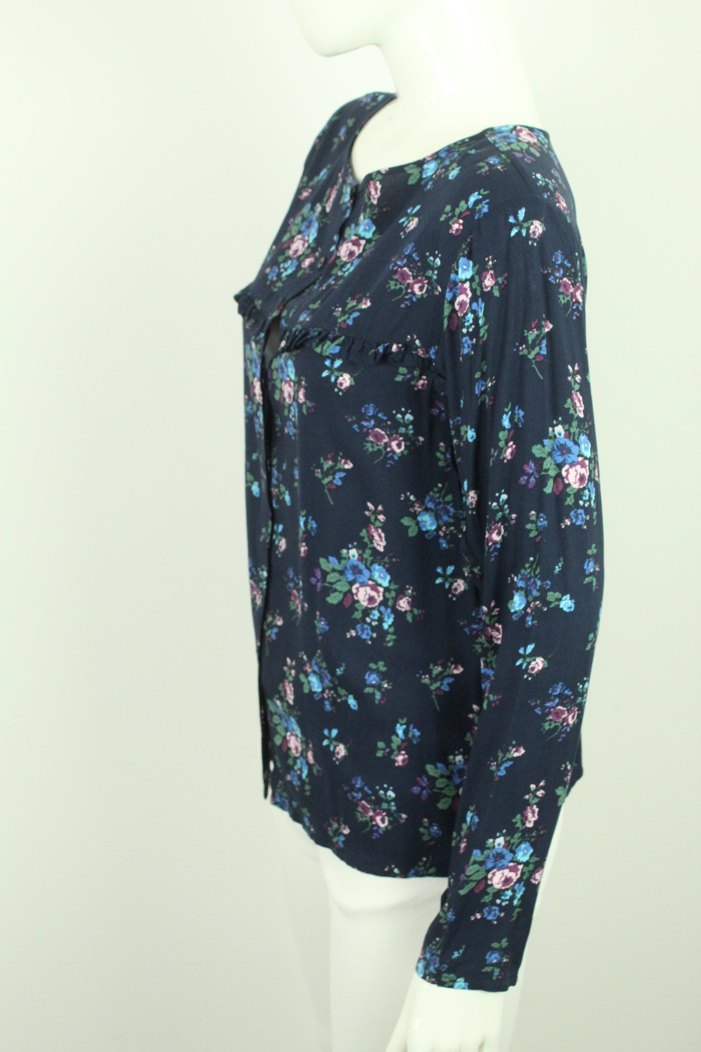 Second Hand MADS NORGAARD Bluse Gr. 38 dunkelblau geblümt (*)