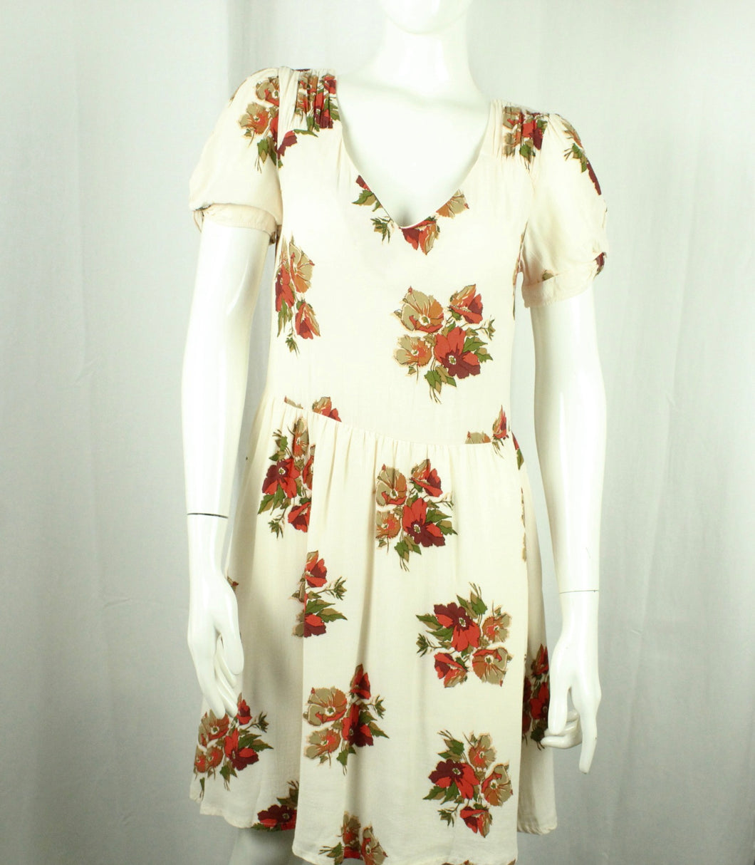Second Hand TOPSHOP Kleid Gr. 40 beige mehrfarbig geblümt (*)