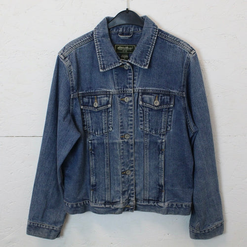 Second Hand EDDIE BAUER Jeansjacke Gr. M blau mit Stickerei Jacke (*)