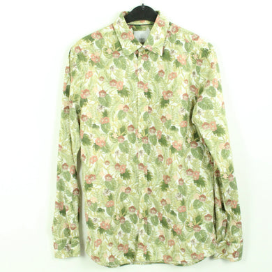 Second Hand BLÄCK Hemd Gr. M weiß grün floral gemustert langarm - tailored fit (*)