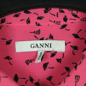 Second Hand GANNI Bluse Gr. 38 pink schwarz geblümt (*)