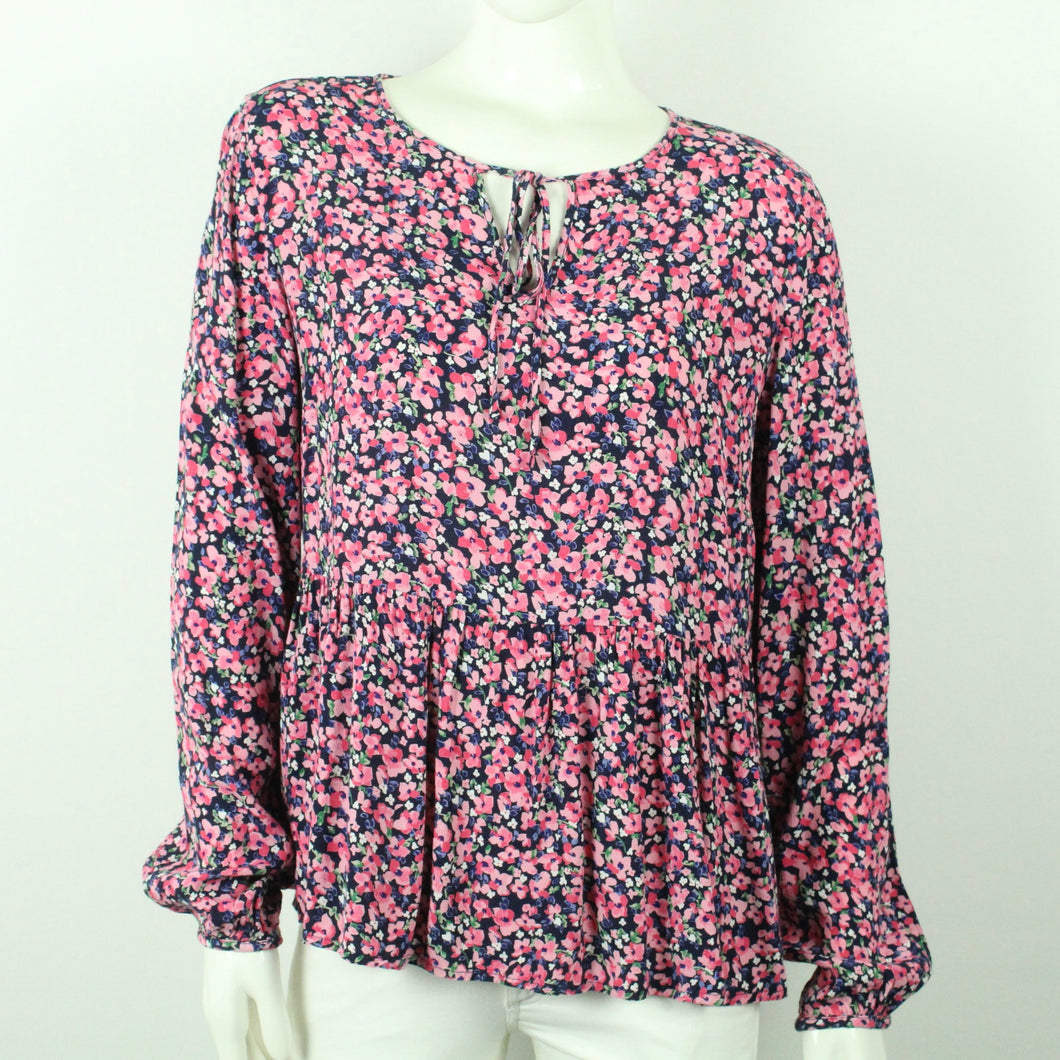 Second Hand PIECES Bluse Gr. L mehrfarbig geblümt Langarmbluse (*)