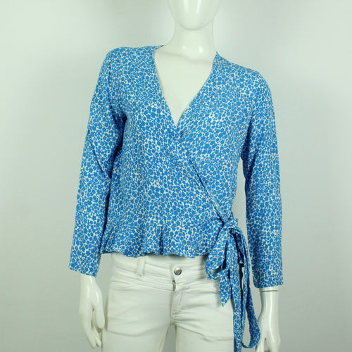 Second Hand SAMSOE SAMSOE Wickelbluse Gr. M blau weiß gemustert  (*)