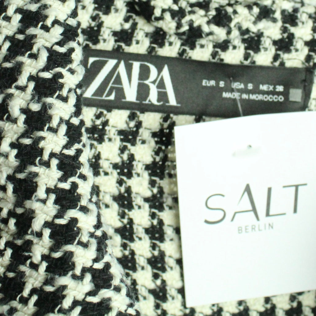 Second Hand ZARA Hemdjacke Gr. S weiß schwarz Hahnentritt (*)