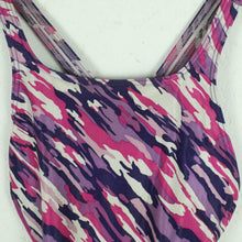 Laden Sie das Bild in den Galerie-Viewer, Vintage Badeanzug Gr. L/XL lila mehrfarbig gemustert 80s 90s Beachwear