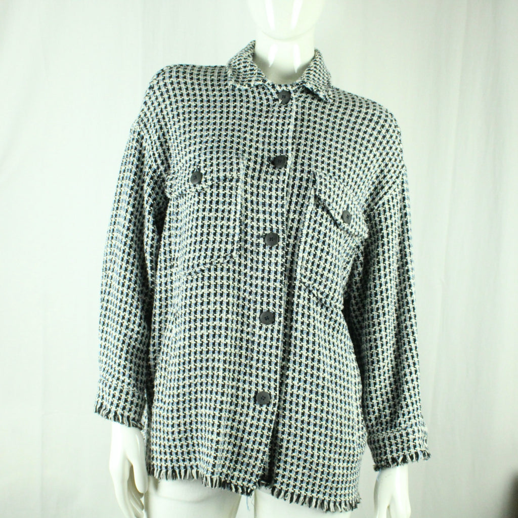 Second Hand ZARA Hemdjacke Gr. S weiß schwarz blau gemustert (*)