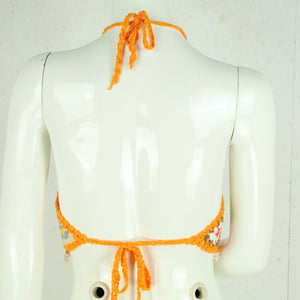 Boho Stricktop Gr. Einheitsgröße orange mehrfarbig Häkeltop mit Perlen NEU