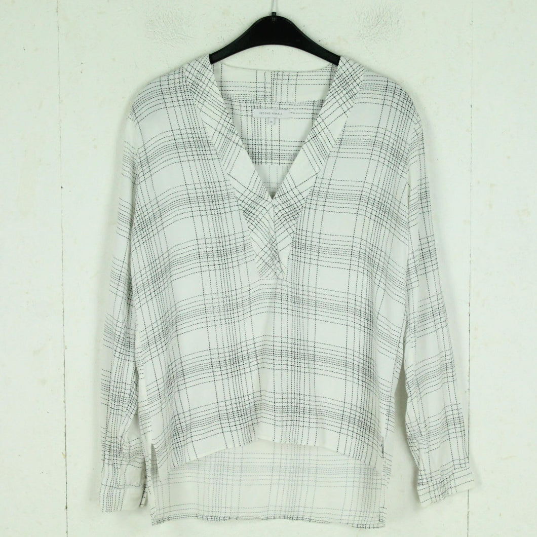 Second Hand SECOND FEMALE Bluse Gr. M weiß schwarz abstrakt gemustert (*)