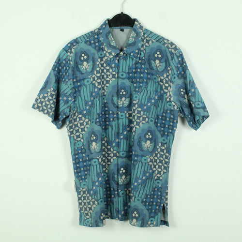 Vintage 90s Crazy Pattern Hemd Gr. S blau gemustert kurzarm (*)