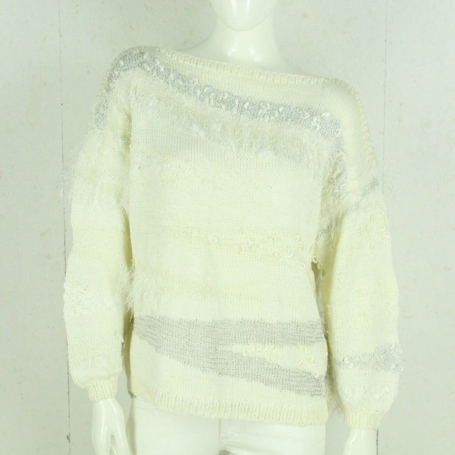 Vintage Pullover Female Gr. L beige grau Crazy Pattern Glitzer Strick