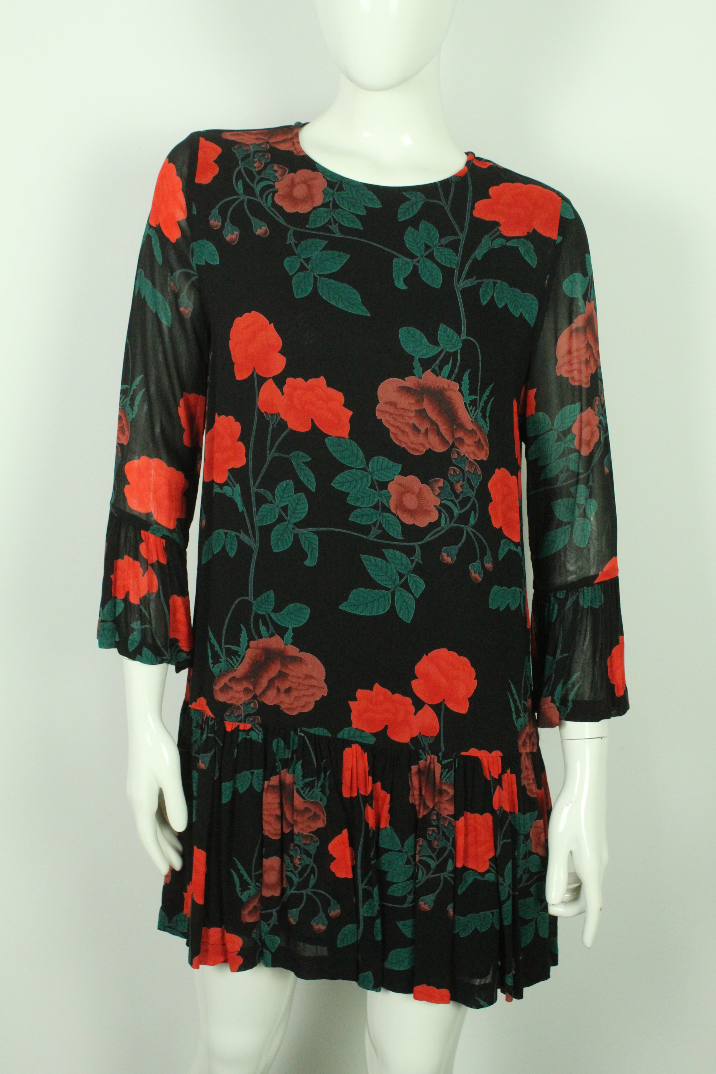 Second Hand GANNI Kleid Gr. 38 schwarz mehrfarbig geblümt Rosen (*)