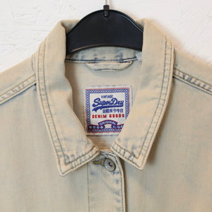 Second Hand SUPERDRY Jeansjacke Gr. 40 beige blau Jacke (*)