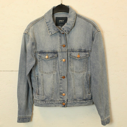 Second Hand ONLY Jeansjacke Gr. 38 blau mit Stickerei (*)