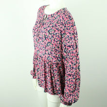 Laden Sie das Bild in den Galerie-Viewer, Second Hand PIECES Bluse Gr. L mehrfarbig geblümt Langarmbluse (*)