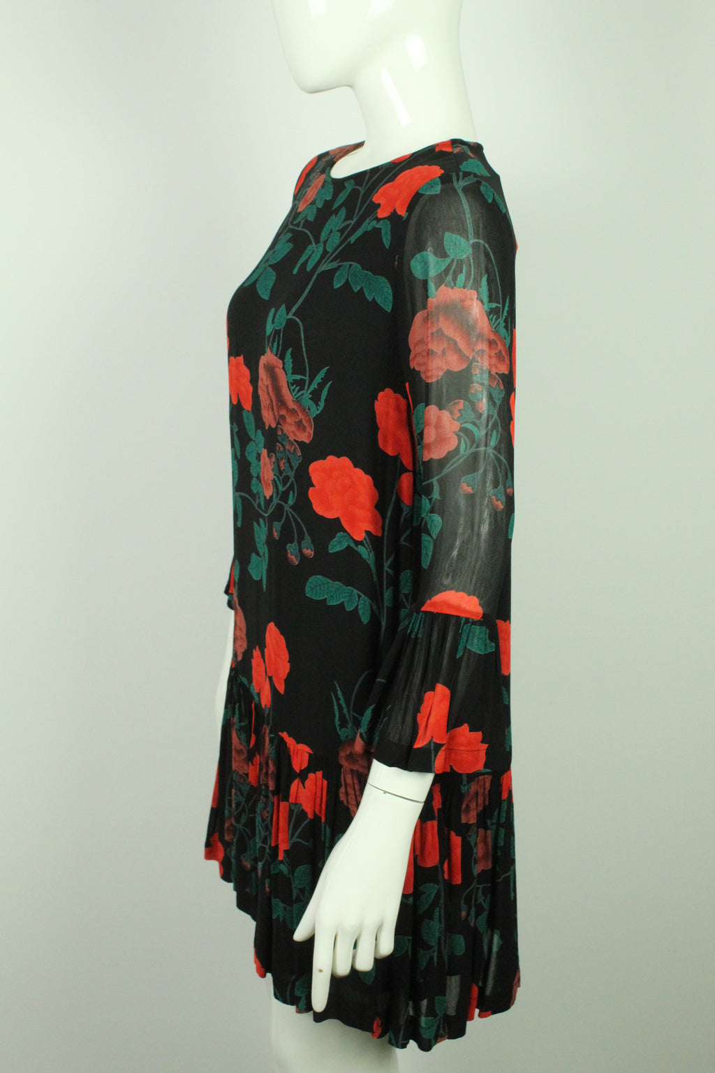 Second Hand GANNI Kleid Gr. 38 schwarz mehrfarbig geblümt Rosen (*)