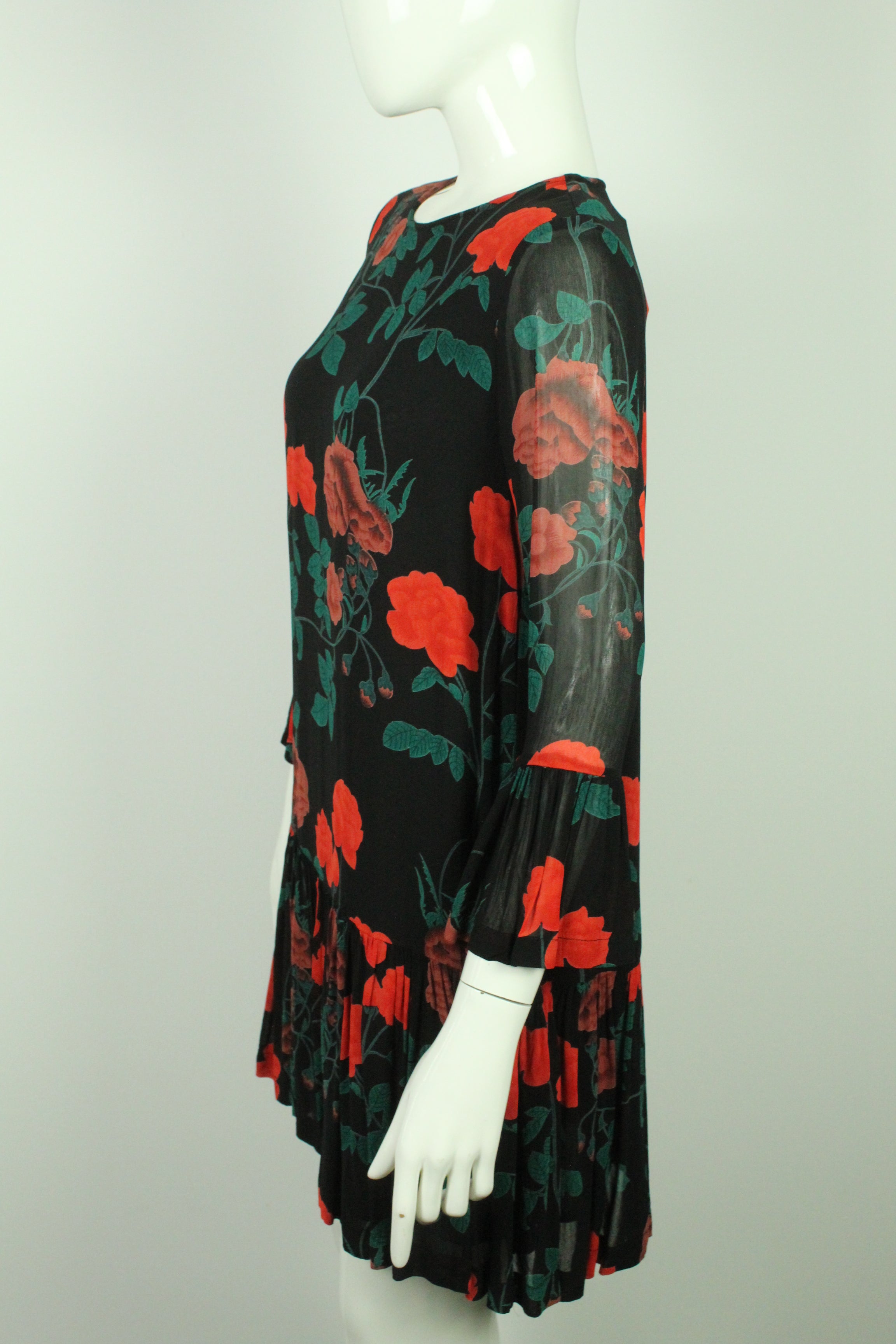 Second Hand GANNI Kleid Gr. 38 schwarz mehrfarbig geblümt Rosen (*)