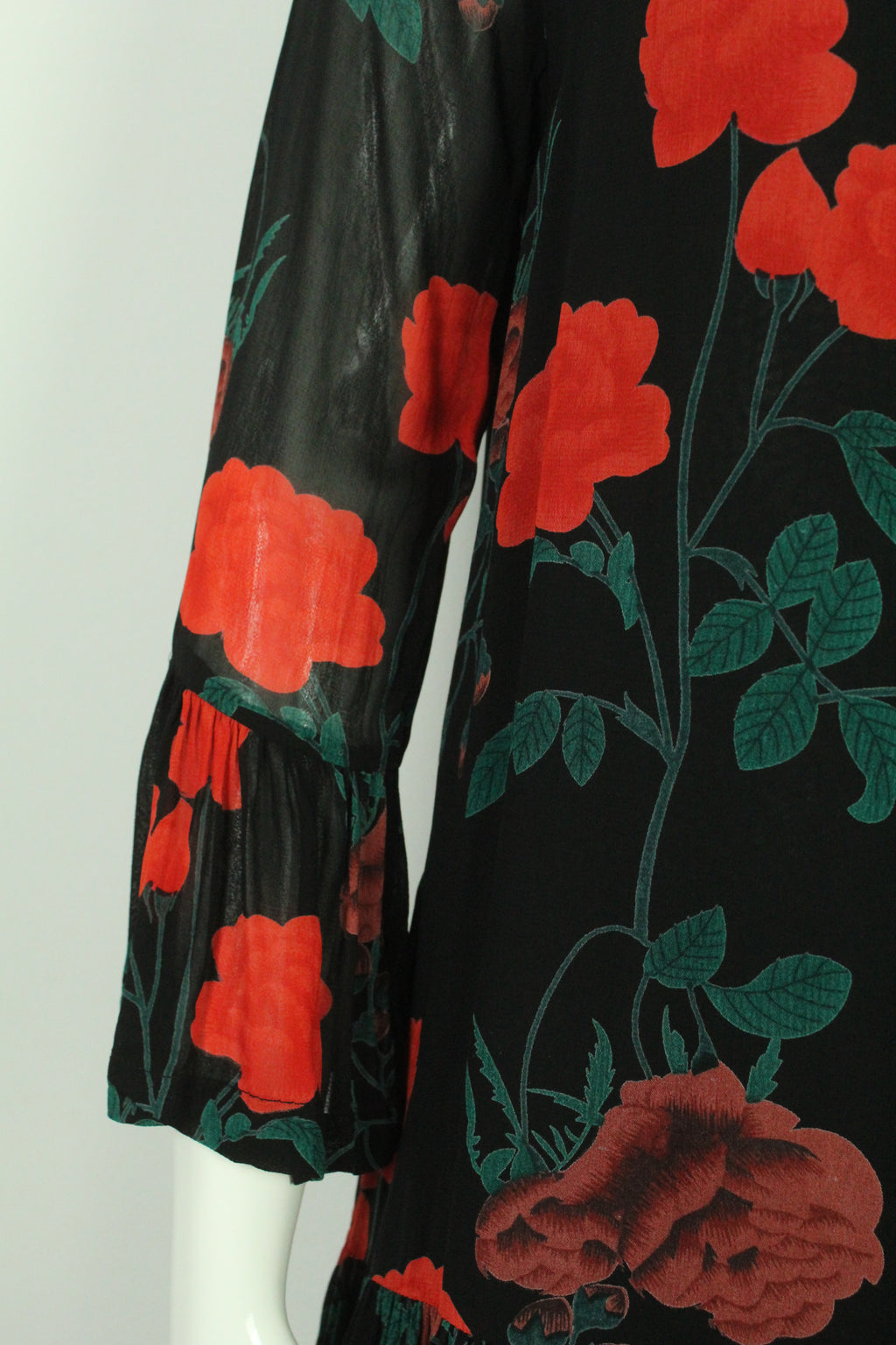 Second Hand GANNI Kleid Gr. 38 schwarz mehrfarbig geblümt Rosen (*)