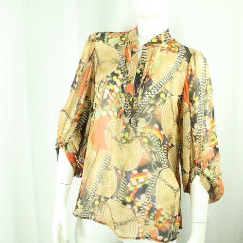 Second Hand DIANE VON FURSTENBERG Seidenbluse Gr. 10 (38) mehrfarbig gemustert (*)