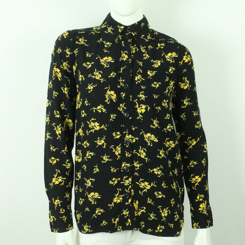 Second Hand GANNI Bluse Gr. 36 schwarz gelb geblümt oversized Langarmbluse (*)