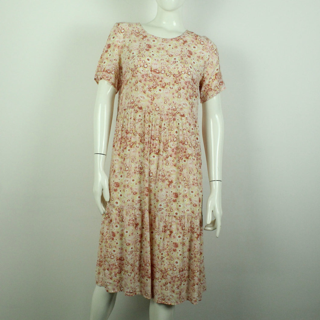 Second Hand PIECES Midikleid Gr. S nude mehrfarbig geblümt (*)