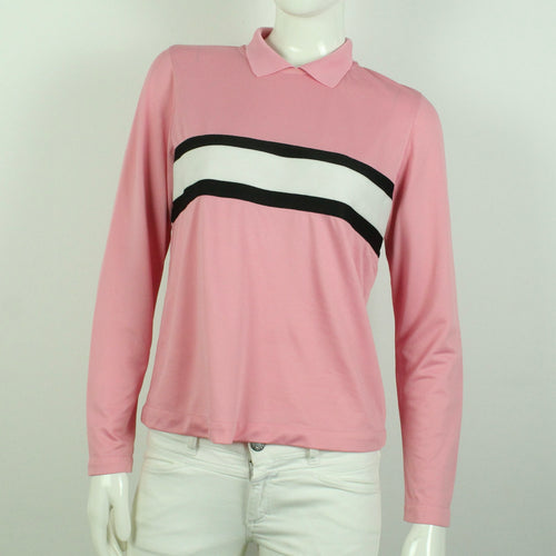 Second Hand GANNI Sweatshirt Gr. 38 rosa schwarz weiß Longsleeve mit Polokragen (*)